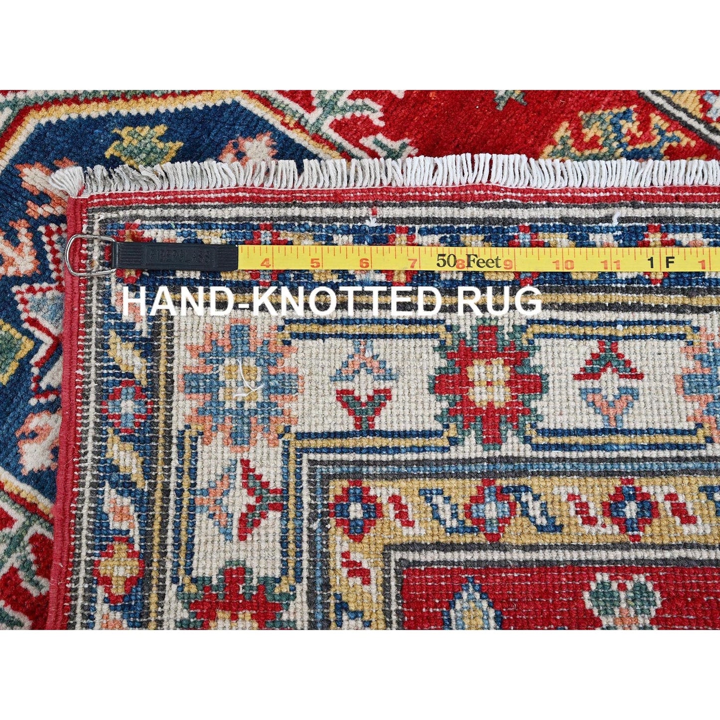 2'9"X6'8" Red Kazak With Medallions Design Hand Knotted All Wool Runner Rug