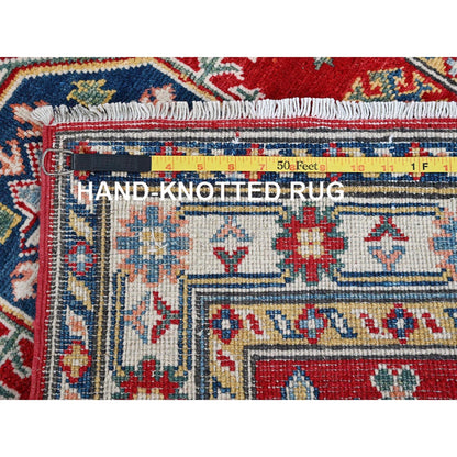 2'9"X6'8" Red Kazak With Medallions Design Hand Knotted All Wool Runner Rug
