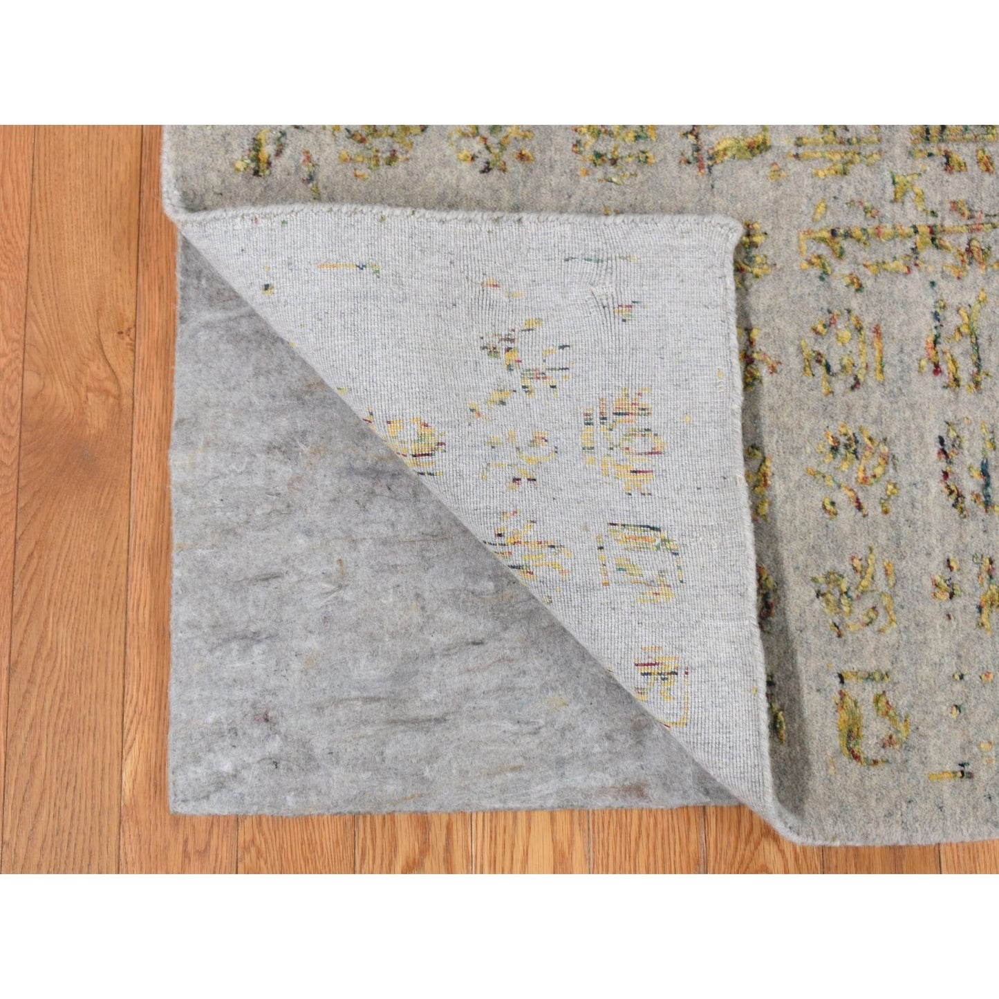 9'10"X14' Silk Gray Broken Mamluk Design Hand Loomed Wool And Silk Rug