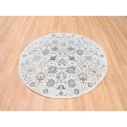 5'1"X5'1" Ivory Silk With Textured Wool Tebraz Hand Knotted Oriental Rug