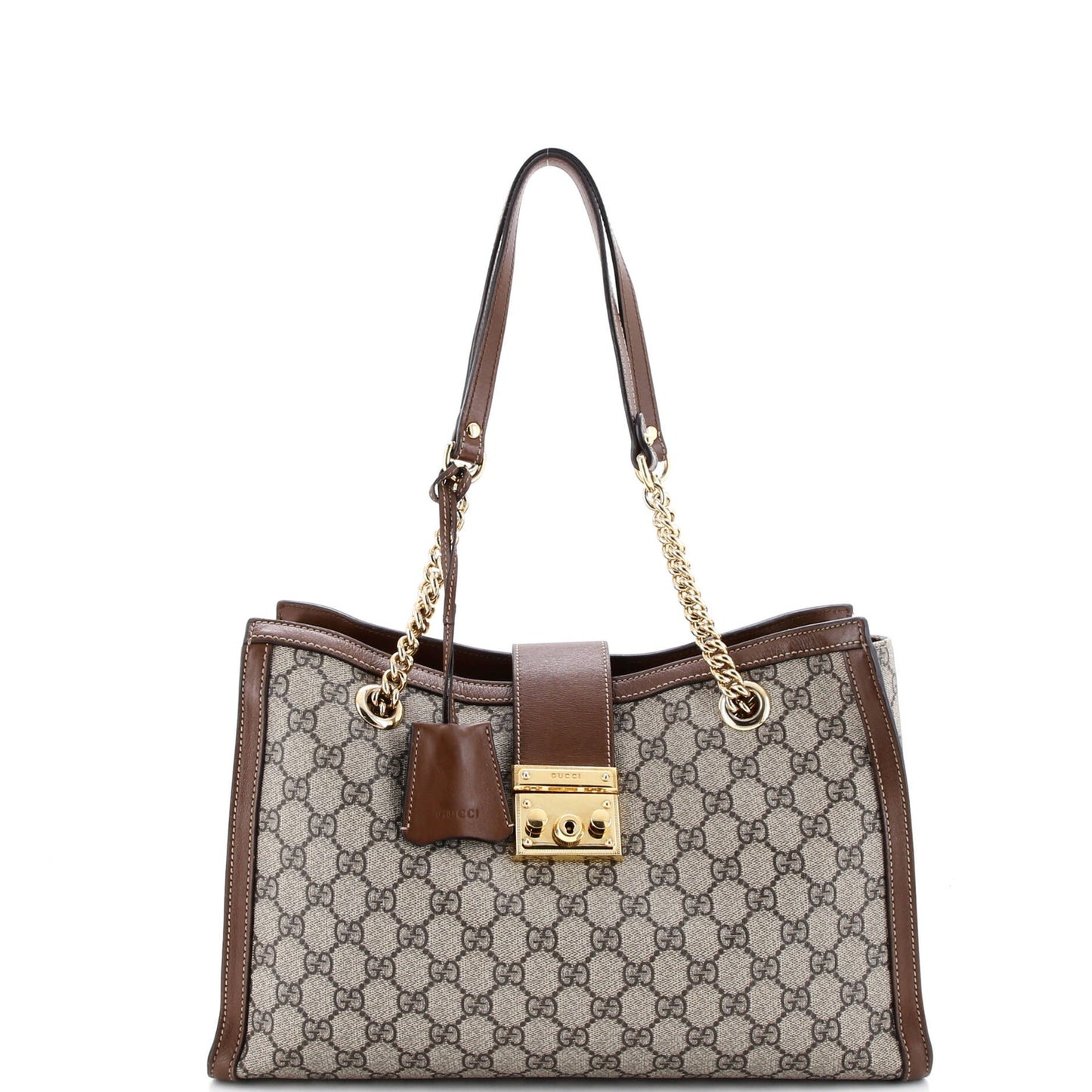 Gucci Padlock Chain Tote Gg Coated Canvas With Leather Medium