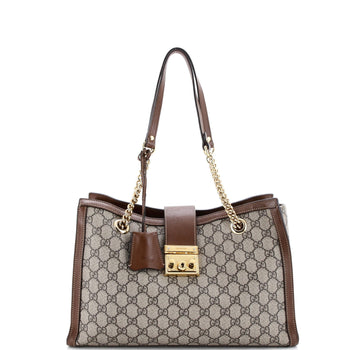 Gucci Padlock Chain Tote Gg Coated Canvas With Leather Medium