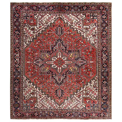 11'X13' Rose Red Zoroastrian Heris Clean Wool Hand Knotted Squarish Rug