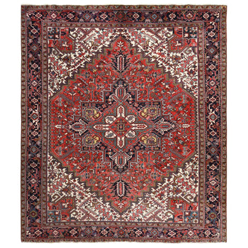 11'X13' Rose Red Zoroastrian Heris Clean Wool Hand Knotted Squarish Rug
