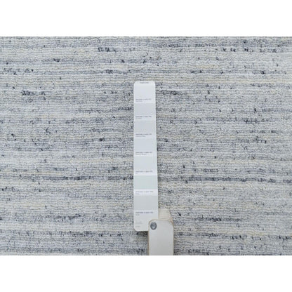 9'X12' Misty Gray Modern Striae Design,Natural Wool Hand Loomed Rug