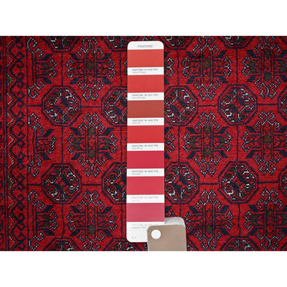 6'5"x9'5" Red Turkaman with Khoja Roshni Design Hand Knotted Soft Wool Rug