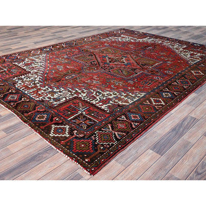 7'6"X10'7" Burnt Peanut Red Vintage Zoroastrian Heris Hand Knotted Rug