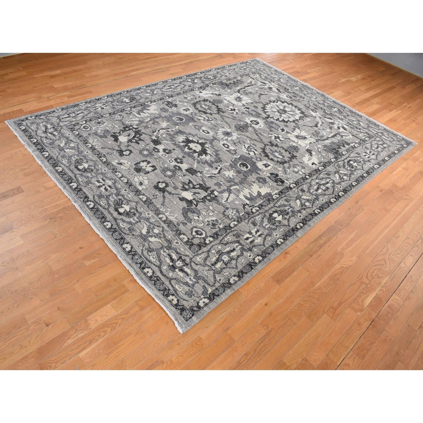 9'1"X12'6" Grey Peshawar With Mahal Design Wool Hand Knotted Rug
