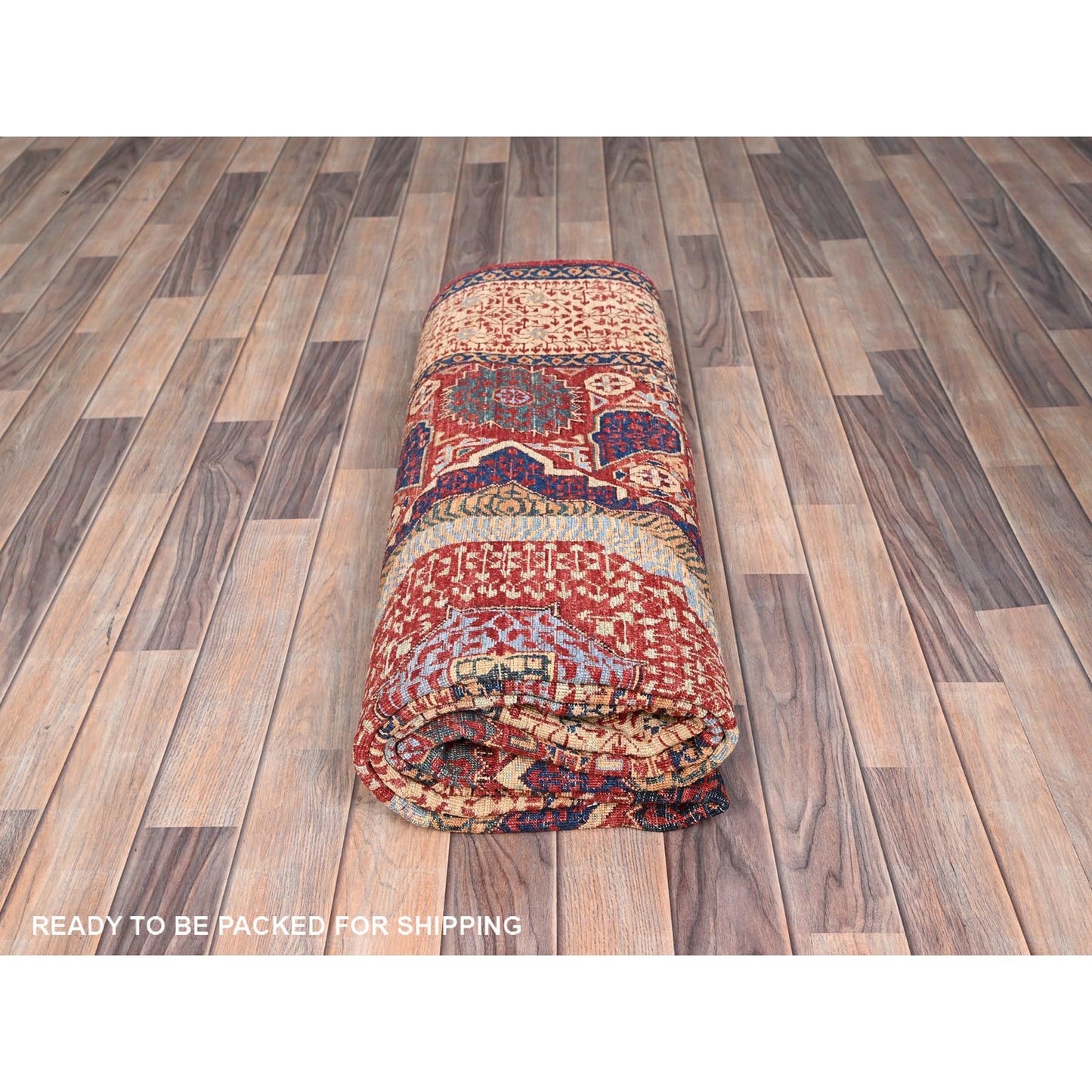 5'9"X9'7" Vermilion Red Hand Knotted Mamluk Design 200 Kpsi Pure Wool Rug