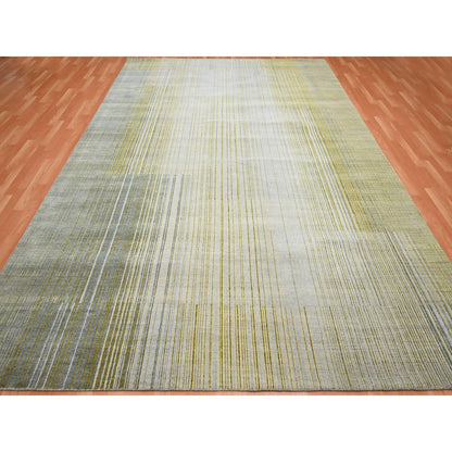 9'2"X12'4" Gray Mid Century Inspired Line Design Wool Hand Knotted Rug