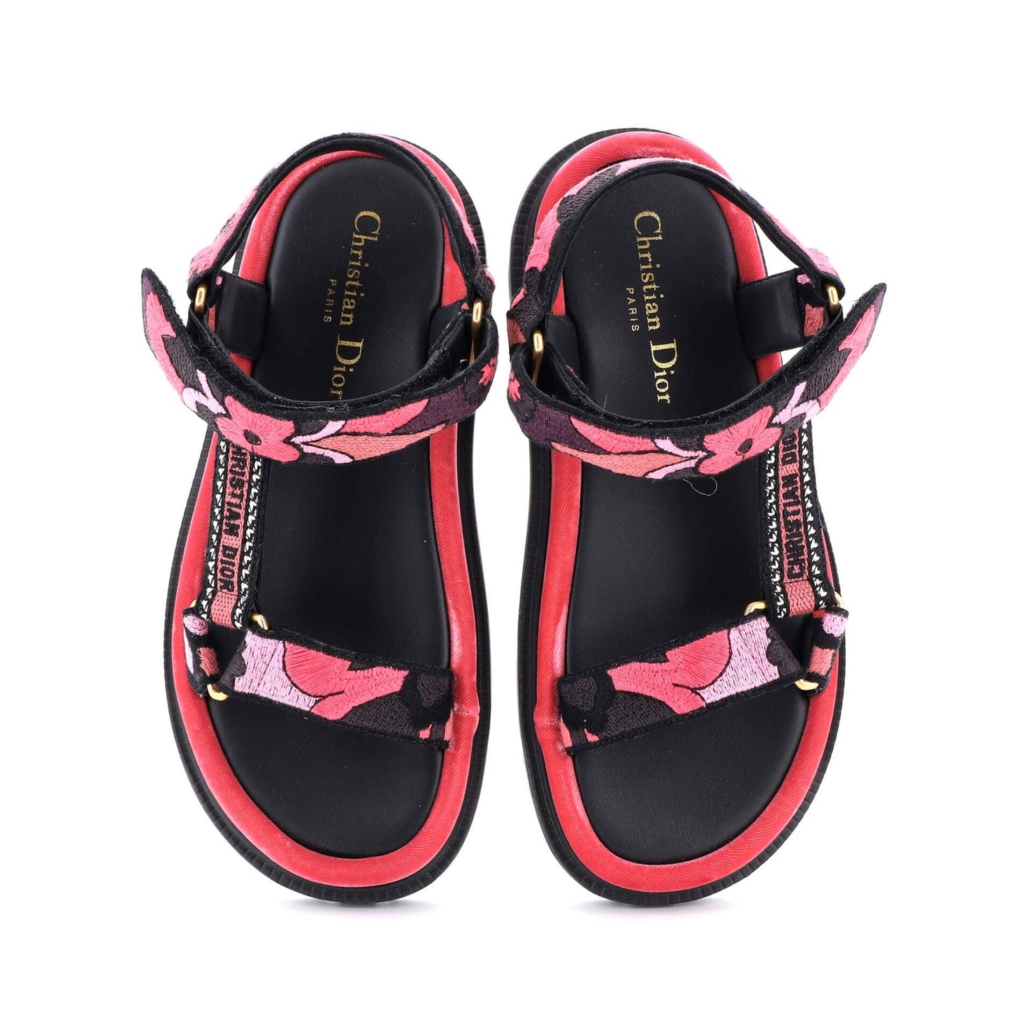 Christian Dior Women'S D-Wave Sandals Leather With Embroidered Canvas