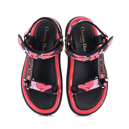 Christian Dior Women'S D-Wave Sandals Leather With Embroidered Canvas
