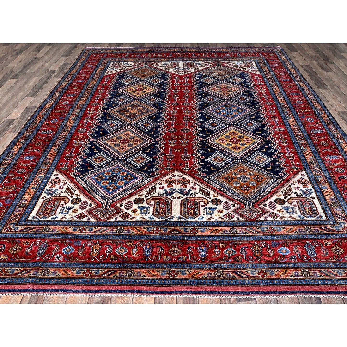 8'3"X10' Ajax Red Afghan Caucasian Design Revival Hand Knotted All Wool Rug