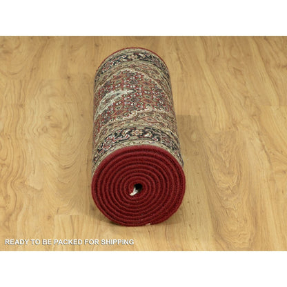 2'7"X12'1" Red Wool And Silk Tebraz Mahi Fish Design Oriental Runner Rug