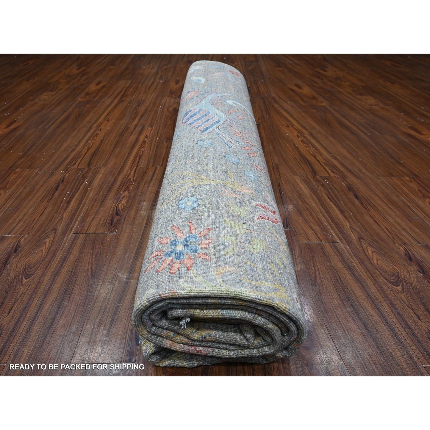 12'X12' Gray Hand Knotted Peshawar Birds Of Paradise Square Oriental Rug