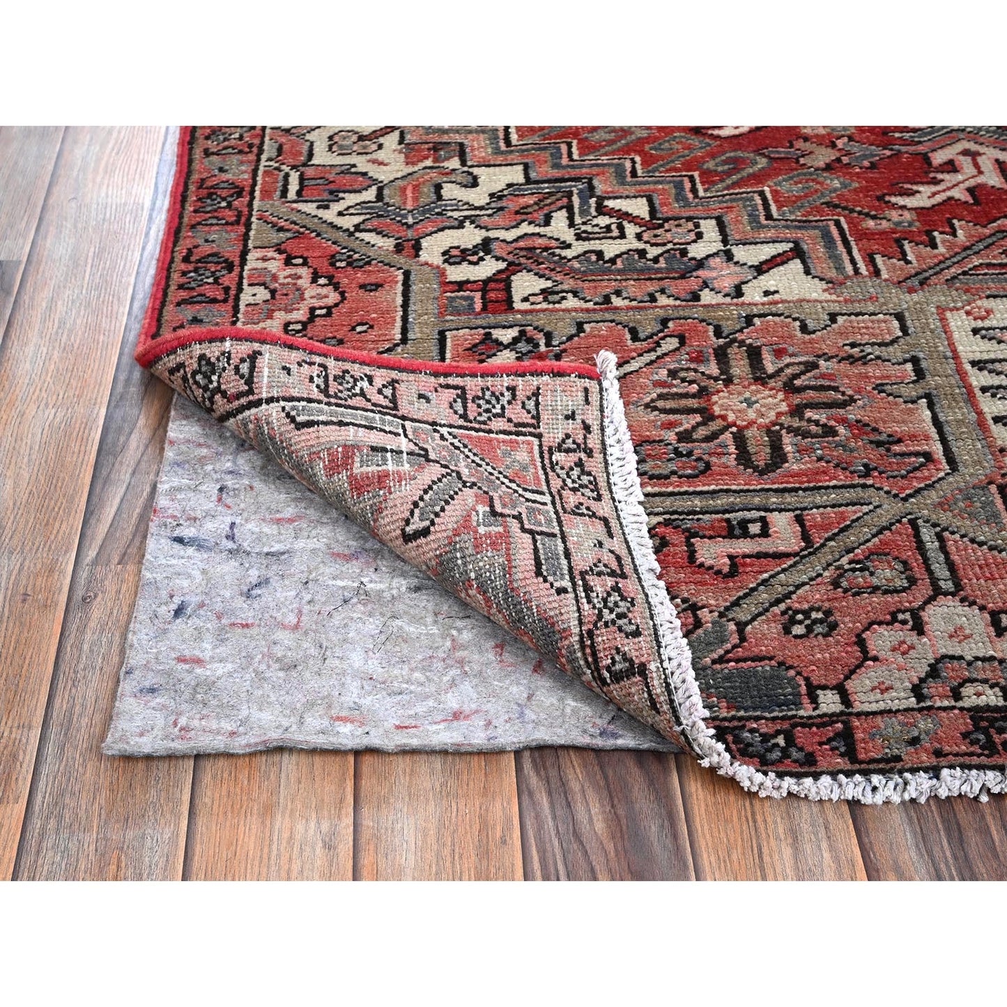 7'6"X10'7" Red Vintage Zoroastrian Heris Wool Hand Knotted Shaved Low Rug