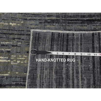 2'6"X8' Gray And Black Hand Knotted Modern Ombre Design Wool Runner Rug