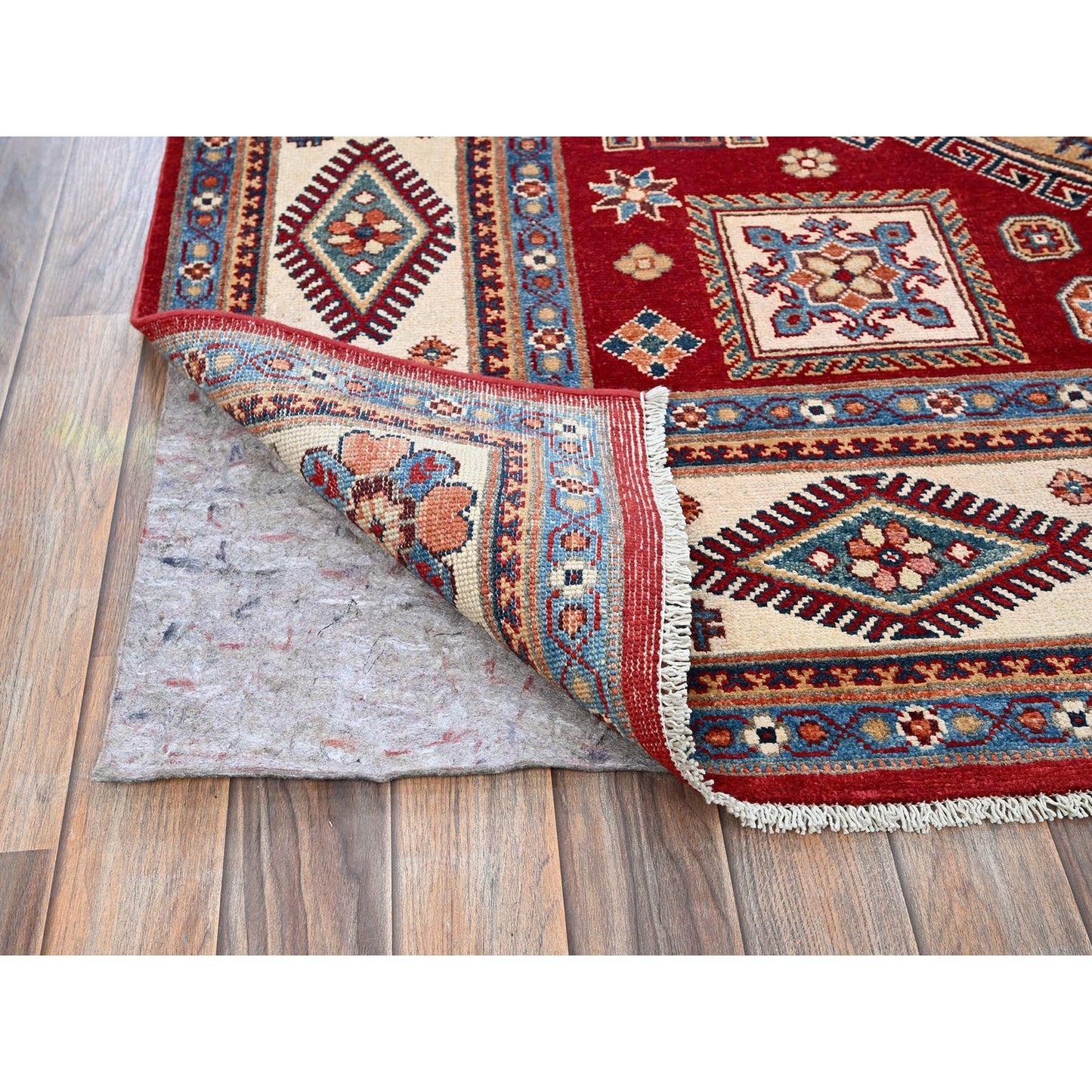 6'X8'10" Red Afghan Special Kazak Geometric Pattern Hand Knotted Wool Rug