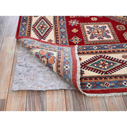 6'X8'10" Red Afghan Special Kazak Geometric Pattern Hand Knotted Wool Rug