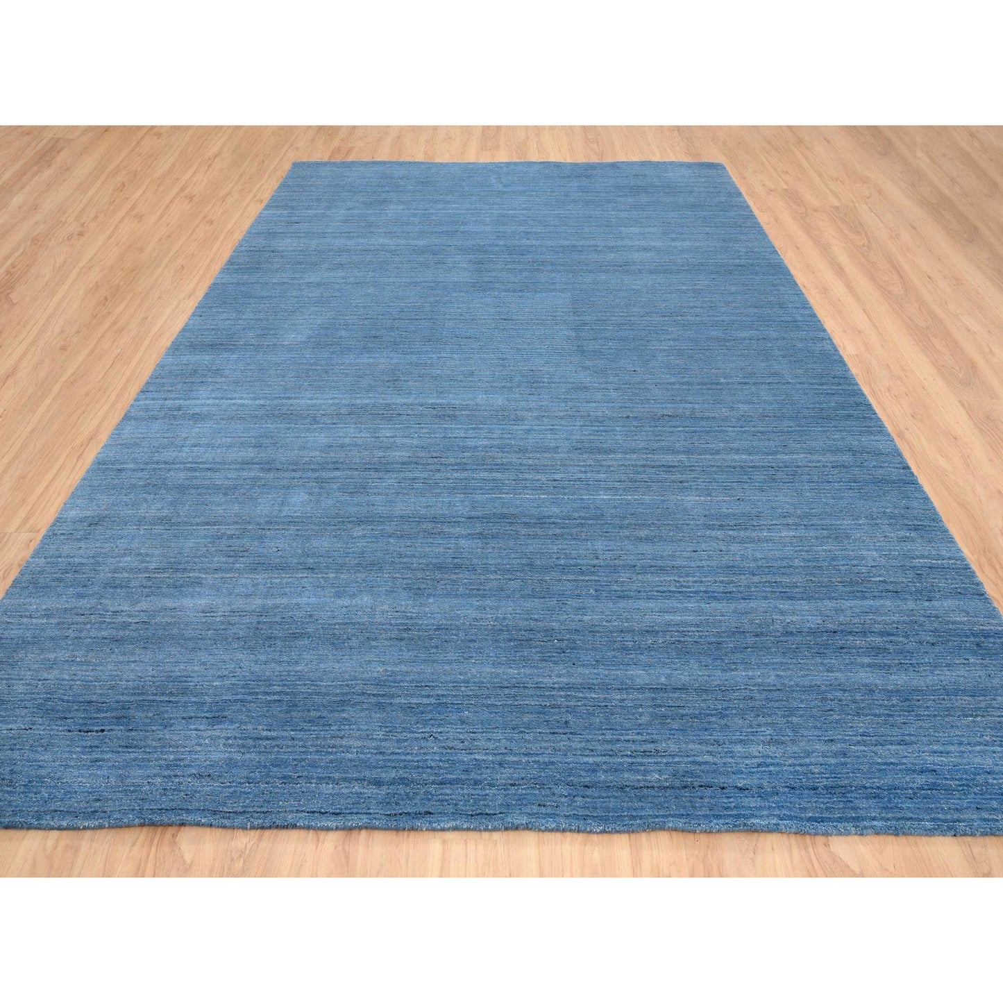9'X11'10" Denim Blue Modern Design Soft And Plush Wool Hand Loomed Rug