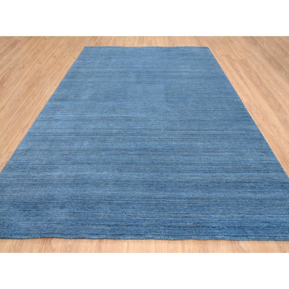 9'X11'10" Denim Blue Modern Design Soft And Plush Wool Hand Loomed Rug