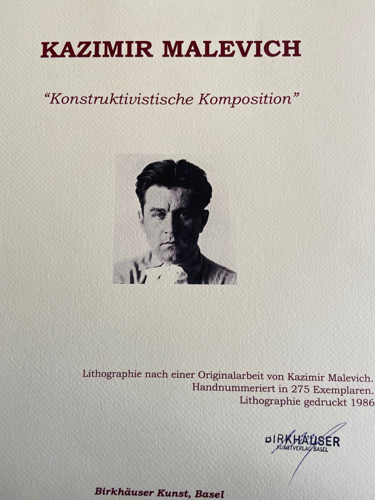 Kazimir Malevich Lithograph Coa