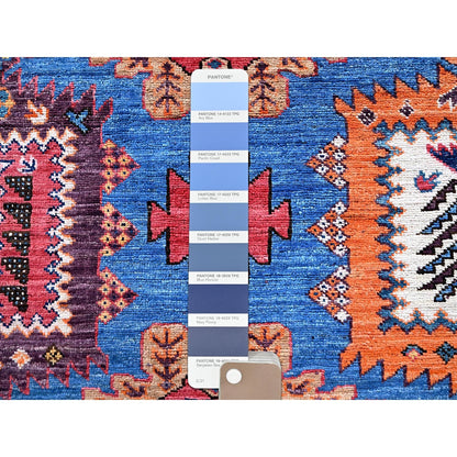 8'3"X9'6" Blue Afghan Ersari Caucasian Design Revival Hand Knotted Wool Rug