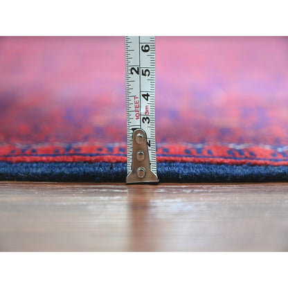 9'9"X13' Deep Red Afghan Khamyab Star Design Hand Knotted 100% Wool Rug