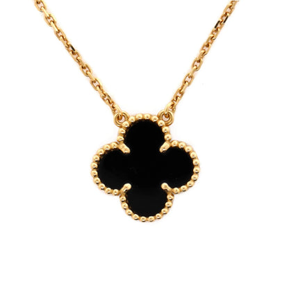 Van Cleef & Arpels Vintage Alhambra Pendant Necklace 18K Yellow Gold And Onyx