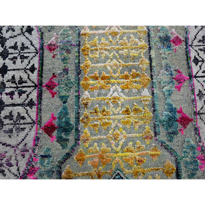 8'1"X8'1" Yellow Mamluk Design Sari Silk With Wool Hand Knotted Round Rug