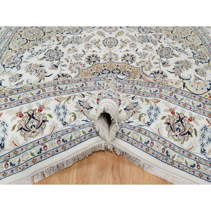 10'2"X10'2" Snow White 250 Kpsi Hand Knotted Nain Wool & Silk Square Rug