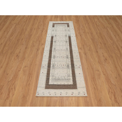 2'8"X8' Ivory Hand Knotted Lori Buft Modern Design Pure Wool Runner Rug
