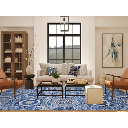10'X13'8" Blue Fine Aryana Soft Wool Hand Knotted Oriental Rug