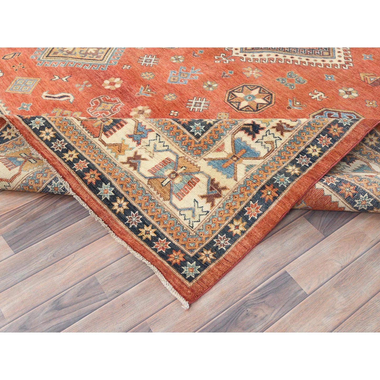 9'X11'9" Crimson Red Special Kazak Wool Hand Knotted Oriental Rug