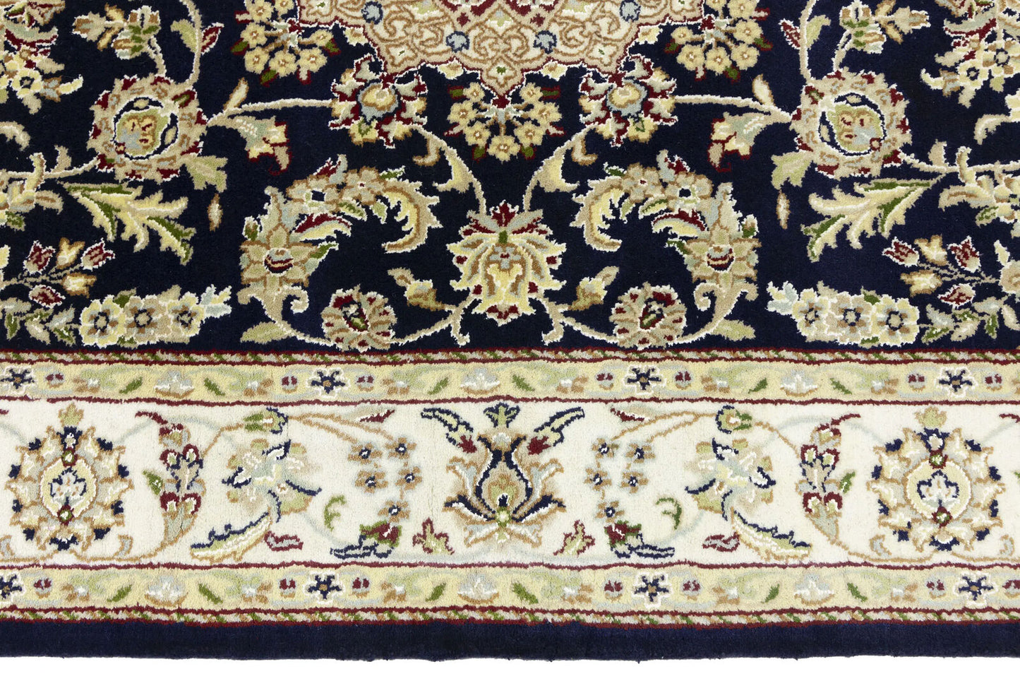 Indo Nain Oriental Rug Handmade Wool Carpet Blue