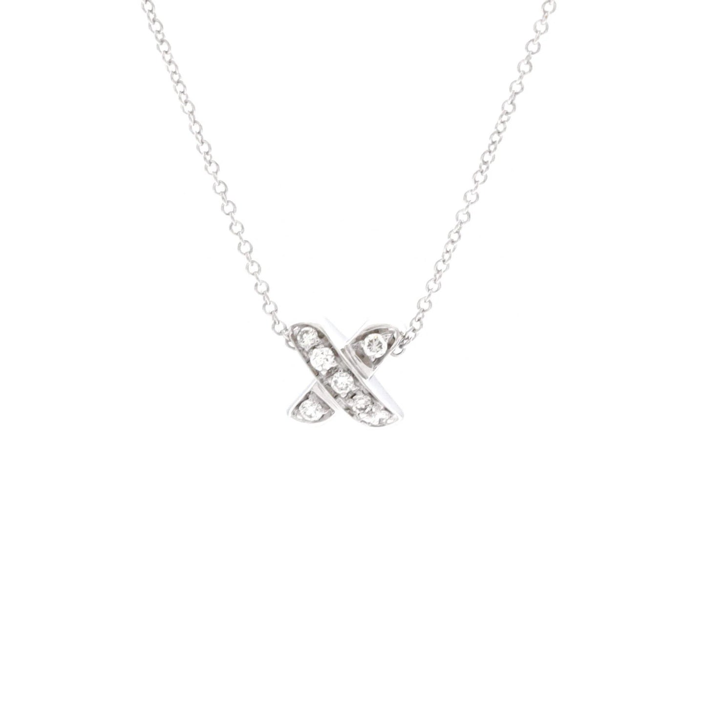 Tiffany & Co. Signature X Pendant Necklace 18K White Gold With Diamonds