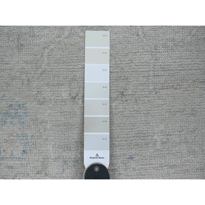 2'8"X9'8" Gray Hand Knotted Angora Oushak Leaf Design All Wool Runner Rug