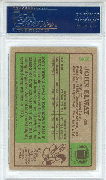 John Elway Autographed 1984 Topps Rookie Card #63 (Psa)
