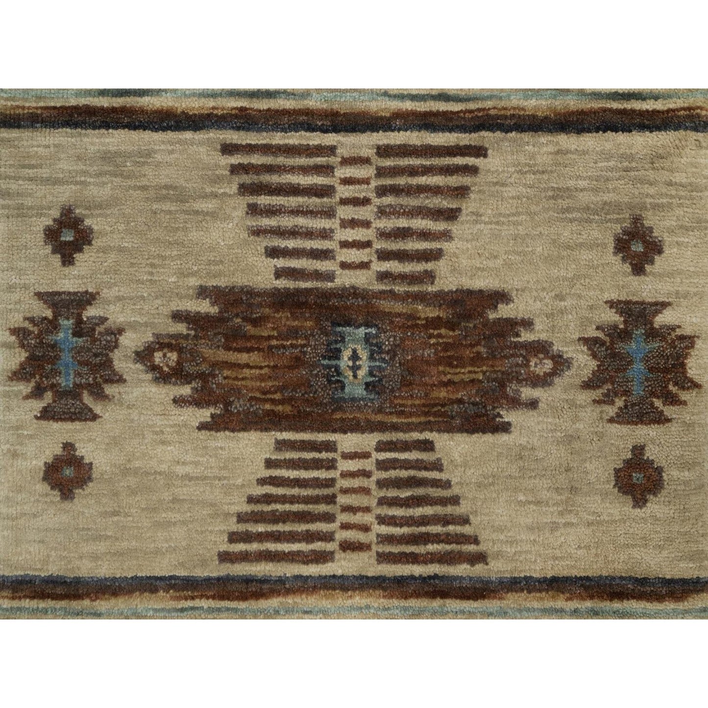 2'7"X5'10" Ivory Runner Rug Southwest Medallion Design Hand Knotted Wool