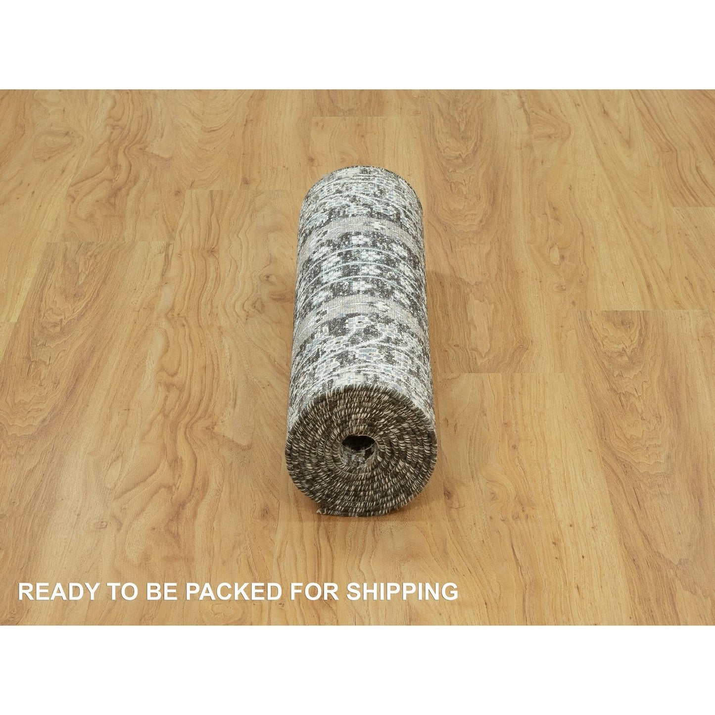 2'6"X9'10" Gray Hand Knotted Silk And Wool Willow Cypress Tree Runner Rug