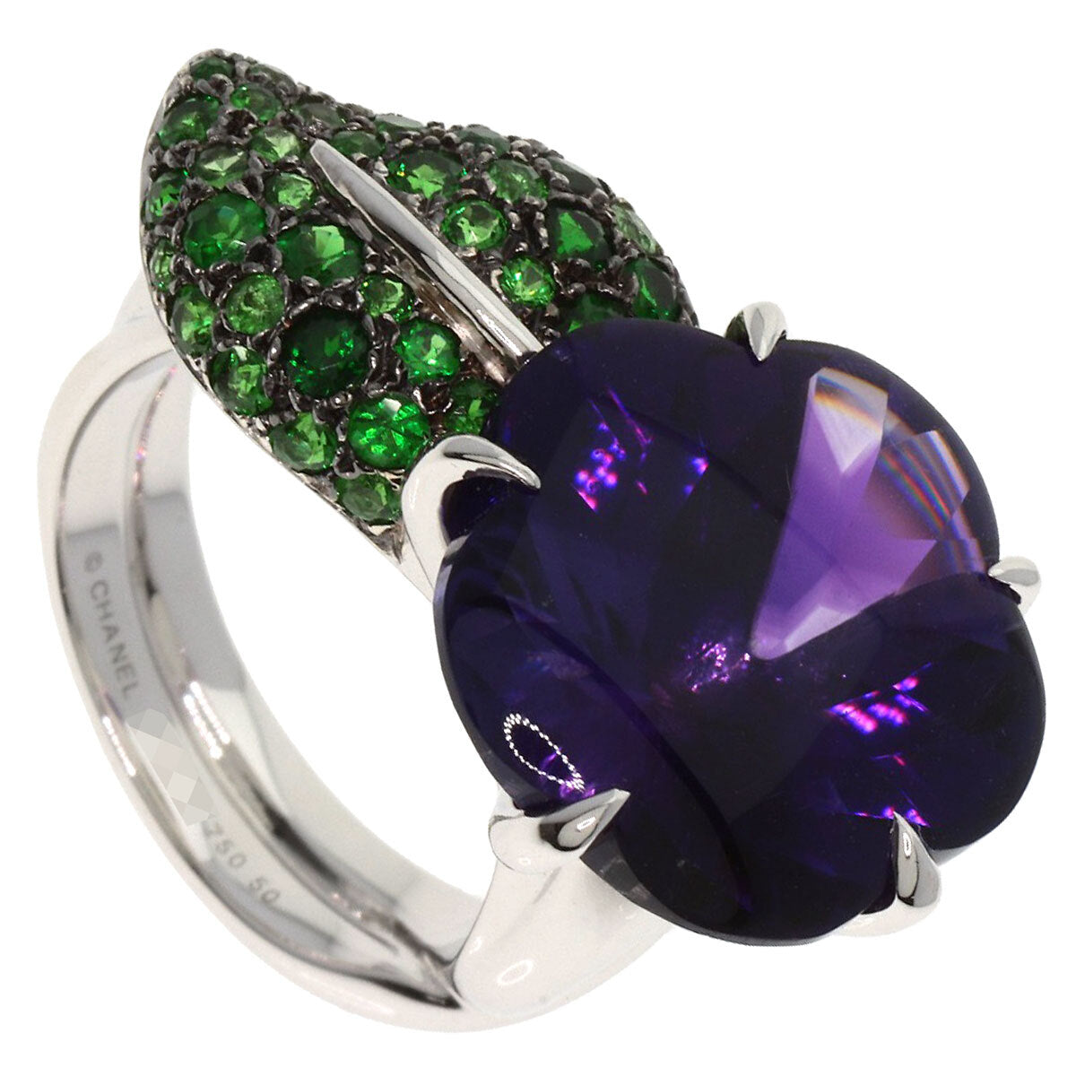 Chanel Ring Camellia Amethyst Garnet #50 K18