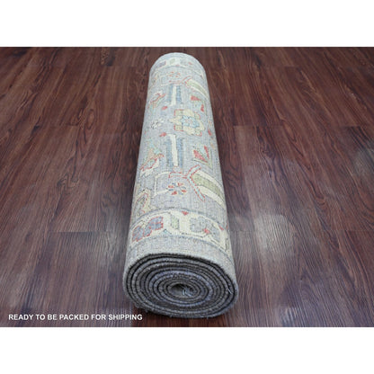 2'7"X12'3" Gray Peshawar With Heris Design Wool Hand Knotted Runner Rug