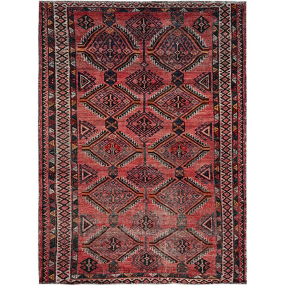 5'2"X7'2" Red Vintage Zoroastrian Balooch Hand Knotted Wool Oriental Rug