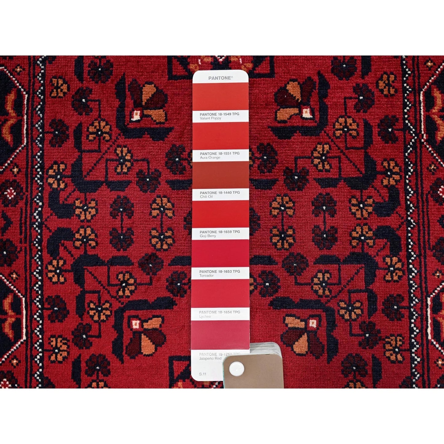 2'3"X5'4" Red Afghan Khamyab Geometric Pattern Hand Knotted Wool Runner Rug