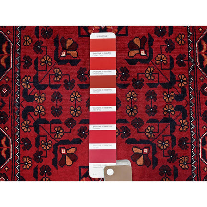 2'3"X5'4" Red Afghan Khamyab Geometric Pattern Hand Knotted Wool Runner Rug