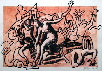 Mark Kostabi 1994 Original Painting Mixed Media