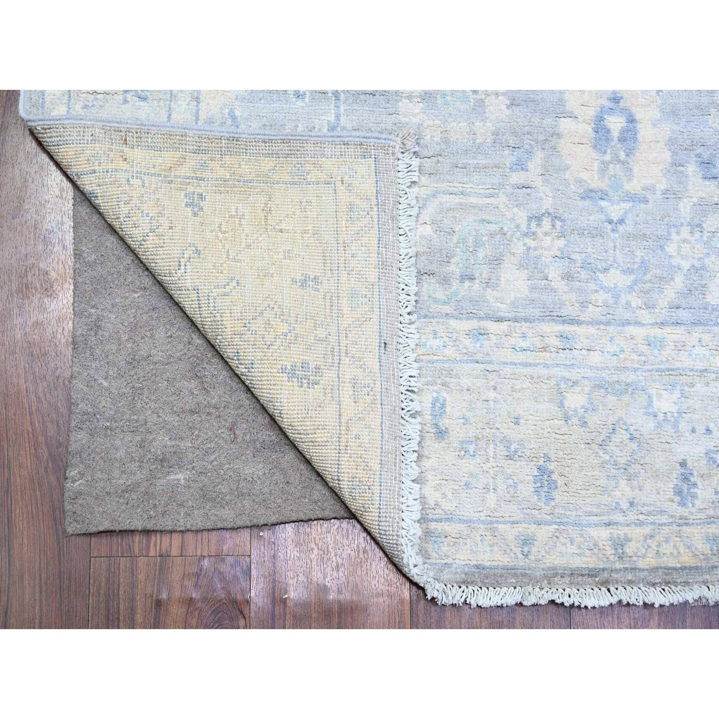 3'10"X6' Silver Gray Stone Washed Peshawar Soft Wool Hand Knotted Rug