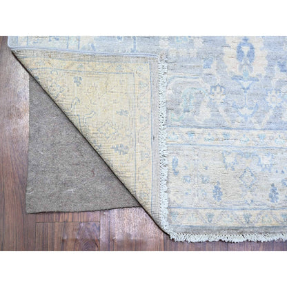 3'10"X6' Silver Gray Stone Washed Peshawar Soft Wool Hand Knotted Rug