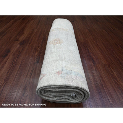 7'8"X14'10" Cloud Gray Hand Knotted Afghan Angora Oushak Wool Runner Rug