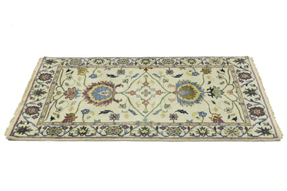 Handmade cream floral design oushak chobi rug small oriental size carpet